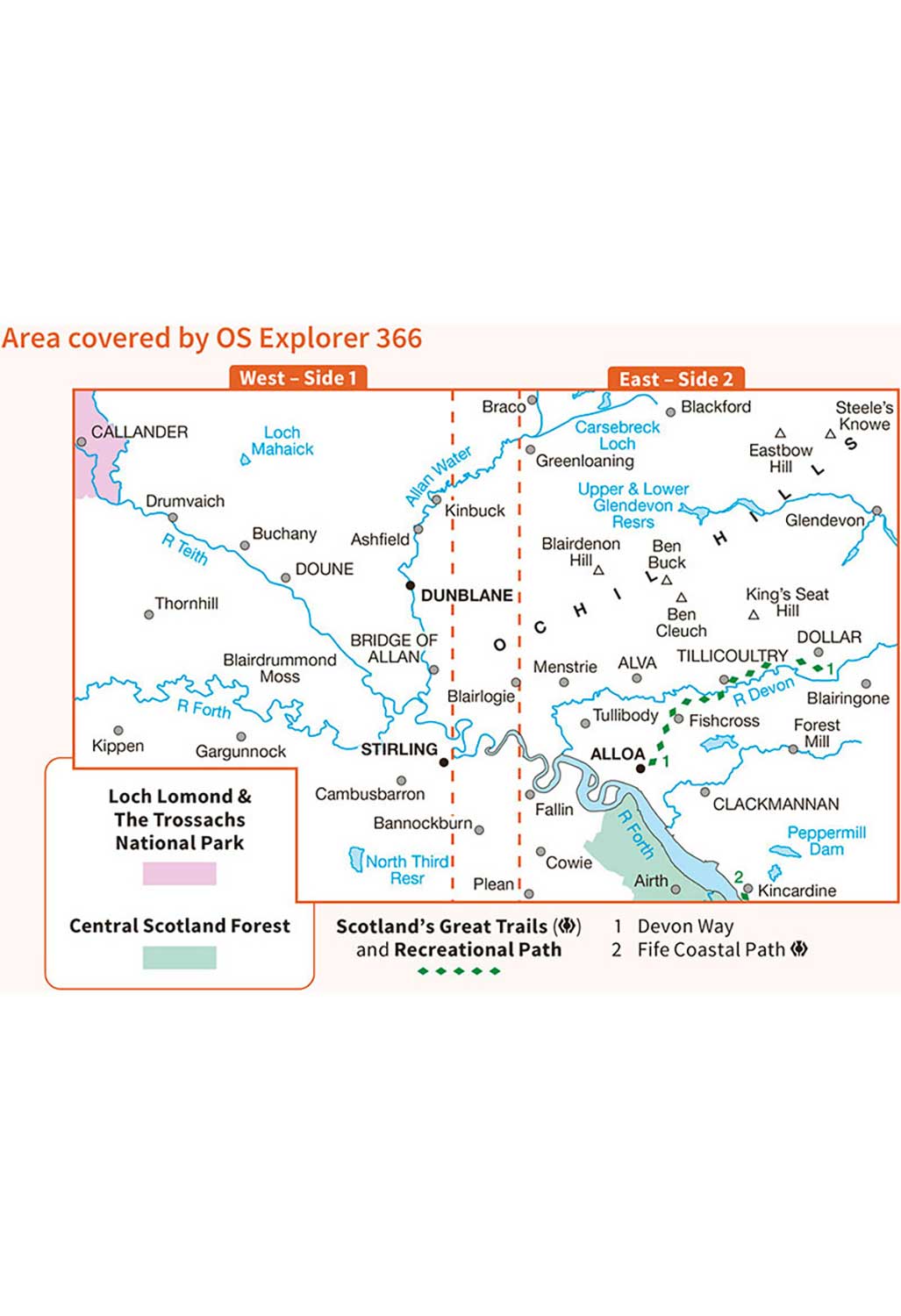 Ordnance Survey Stirling & Ochil Hills West - OS Explorer 366 Map
