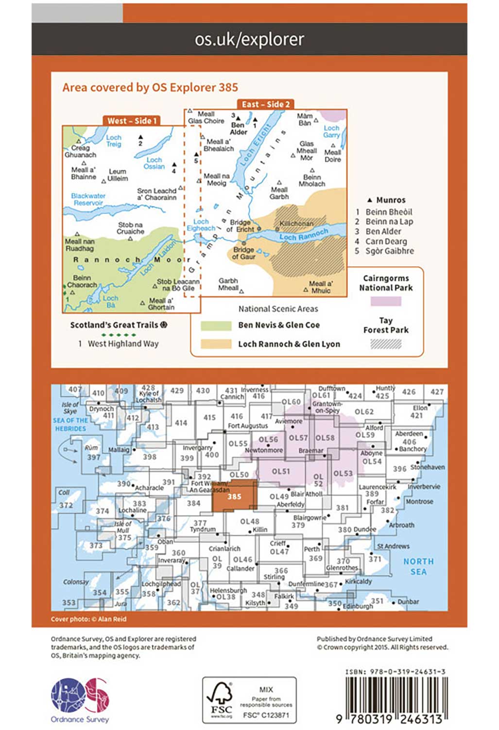 Ordnance Survey Rannoch Moor & Ben Alder - OS Explorer 385 Map