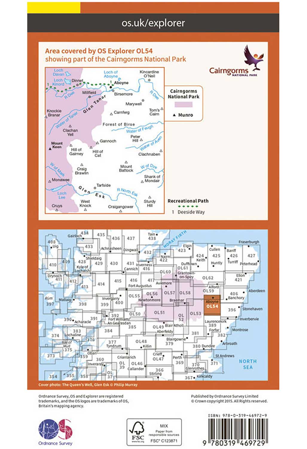 Ordnance Survey Glen Esk & Glen Tanar - OS Explorer Active OL54 Map
