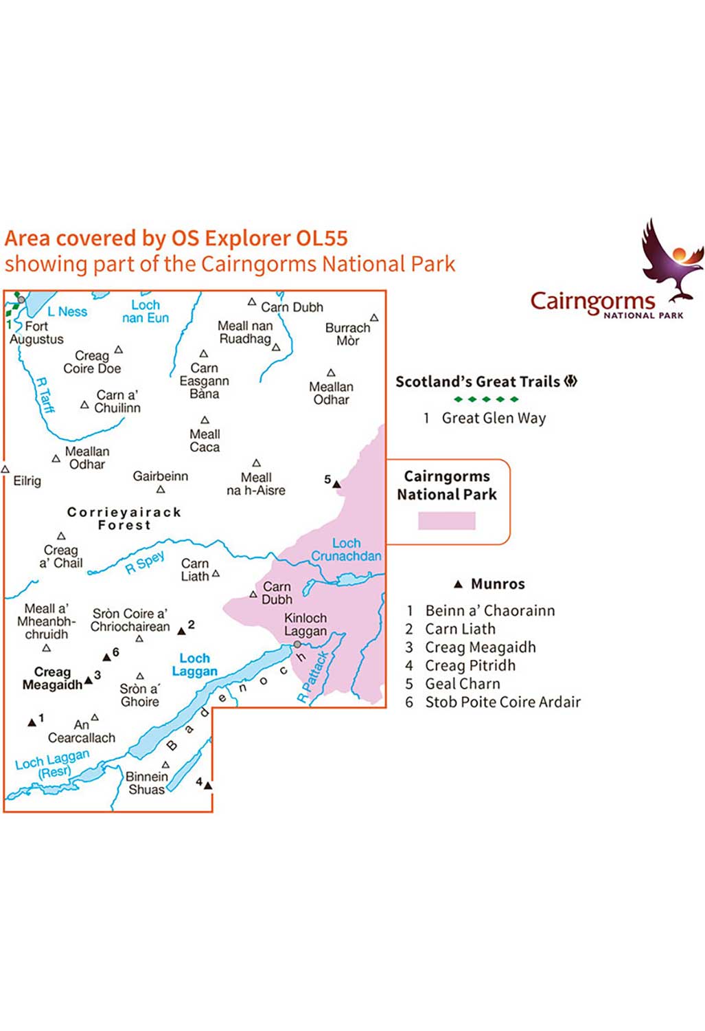 Ordnance Survey Loch Laggan & Creag Meagaidh, Corrieyairack Pass - OS Explorer Active OL55 Map
