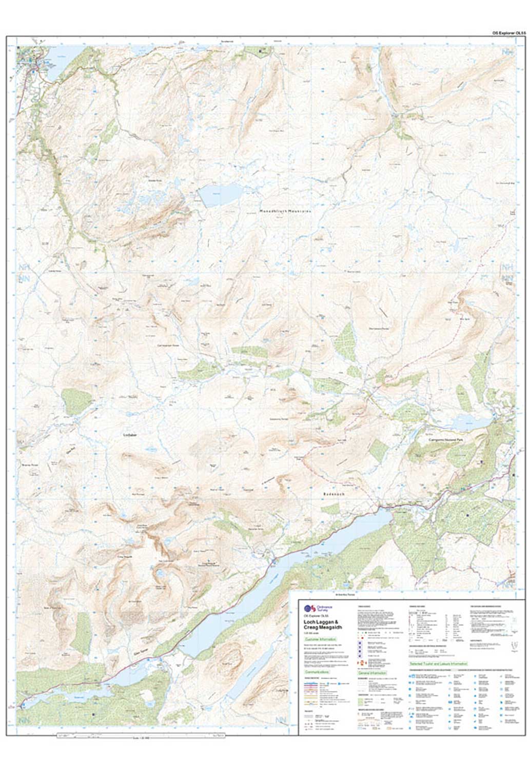 Ordnance Survey Loch Laggan & Creag Meagaidh, Corrieyairack Pass - OS Explorer Active OL55 Map