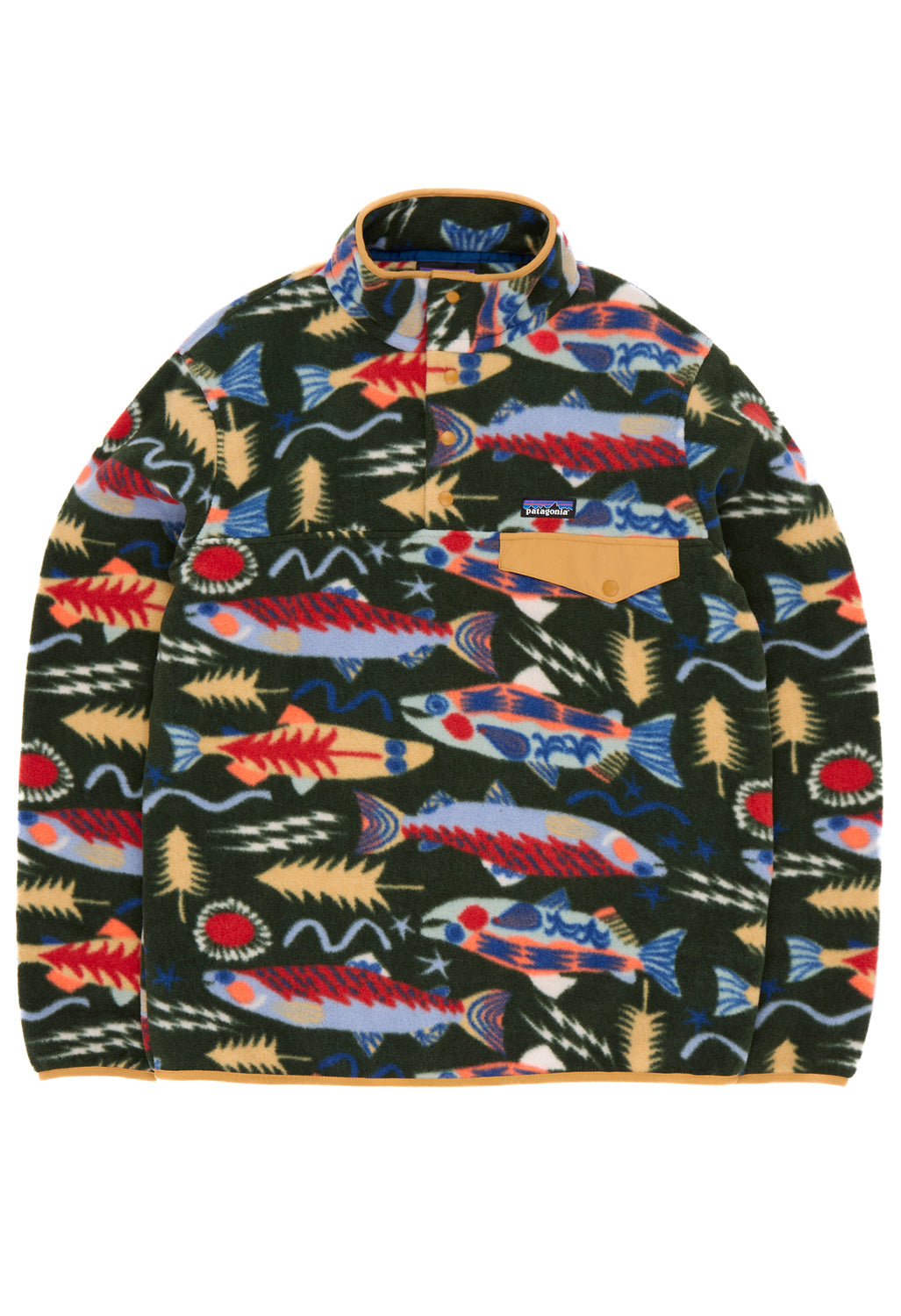 Patagonia Men's Lightweight Synchila Snap-T Pullover - Salmon Energy / Old Growth Green