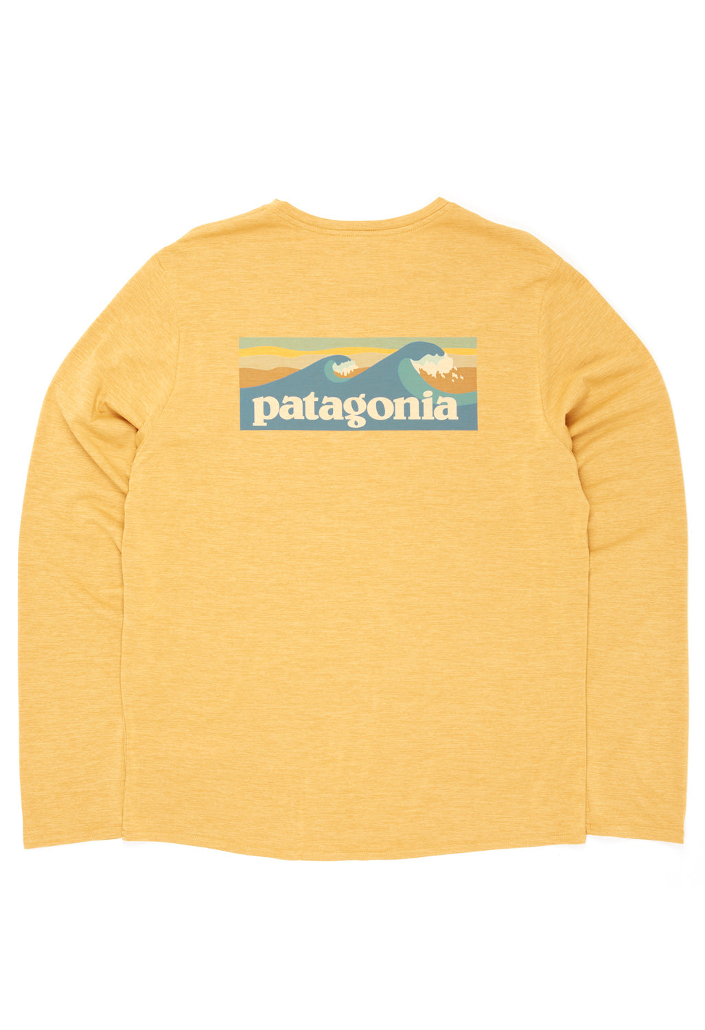 Patagonia Men's Cap Cool Daily Graphic Long Sleeve Shirt - Boardshort Logo: Pufferfish Gold X-Dye