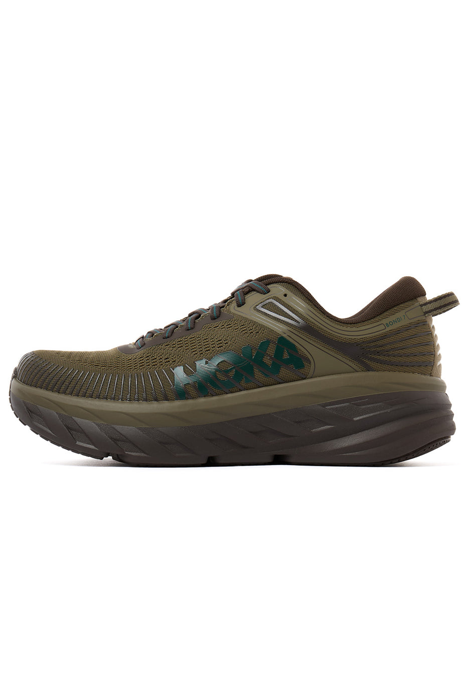 Hoka Men's Bondi 7 Trainers - Antique Olive / Cast Iron