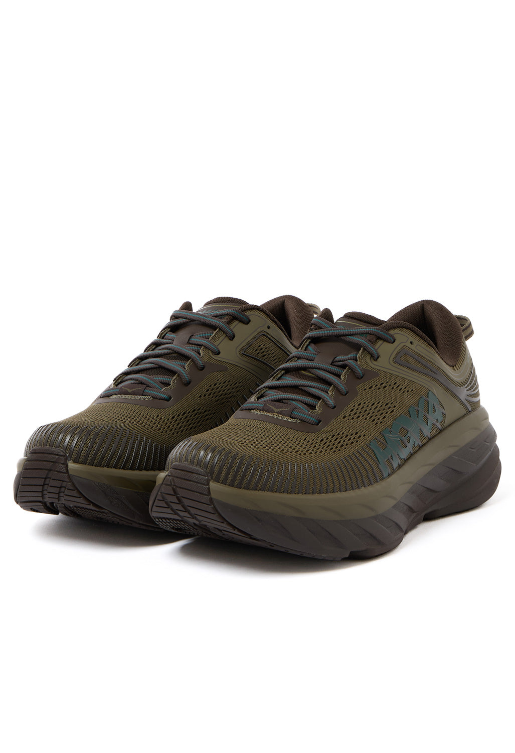 Hoka Men's Bondi 7 Trainers - Antique Olive / Cast Iron