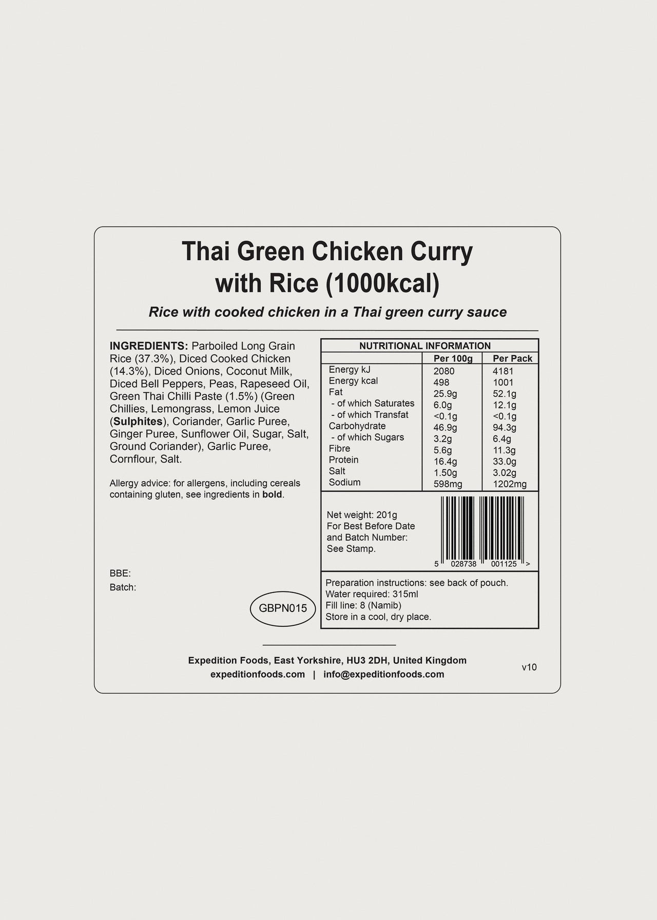 Expedition Foods Thai Green Chicken Curry with Rice - 1000 kcal