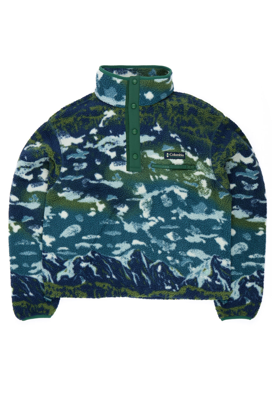 Columbia Women's Helvetia Printed Cropped Half Snap Fleece - Everblue Sisters, Rain Forest