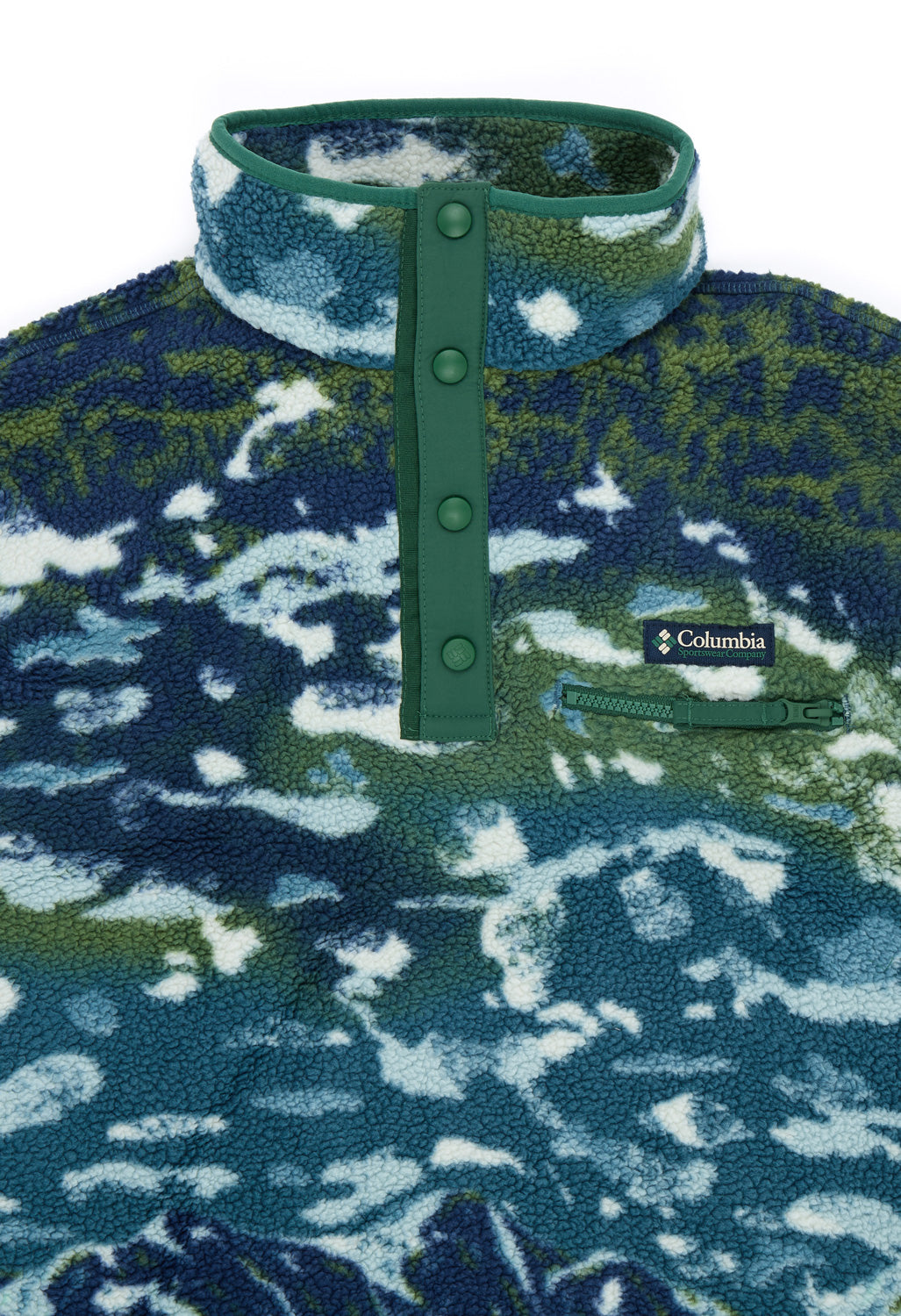 Columbia Women's Helvetia Printed Cropped Half Snap Fleece - Everblue Sisters, Rain Forest