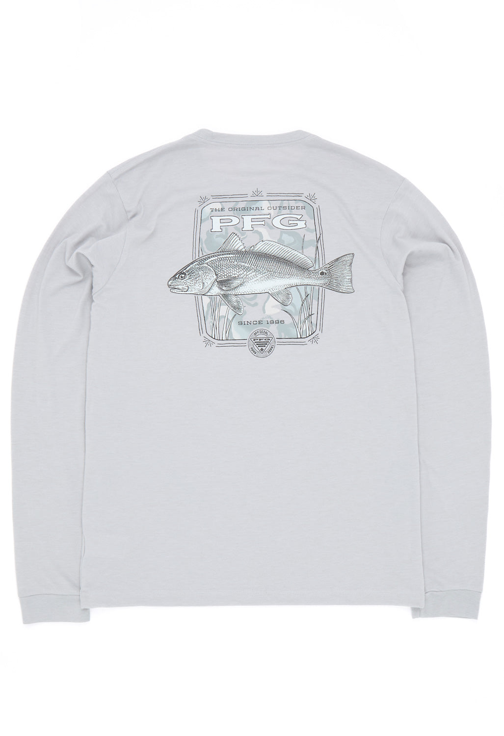 Columbia Men's PFG Uncharted Graphic Long Sleeve T-Shirt - Cool Grey Heather, Redfish Swamplands