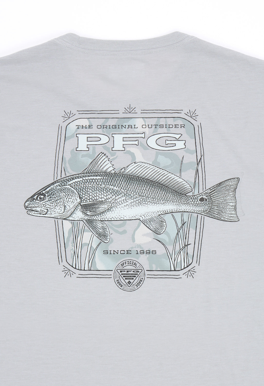 Columbia Men's PFG Uncharted Graphic Long Sleeve T-Shirt - Cool Grey Heather, Redfish Swamplands
