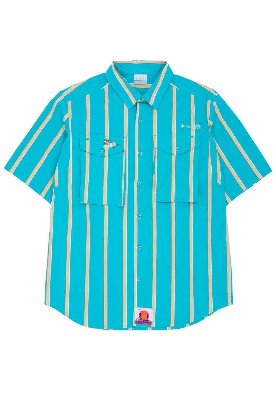 Columbia Men's Bonefish Flats Printed Short Sleeve Shirt - Ocean Teal Bonefish Flats Stripe