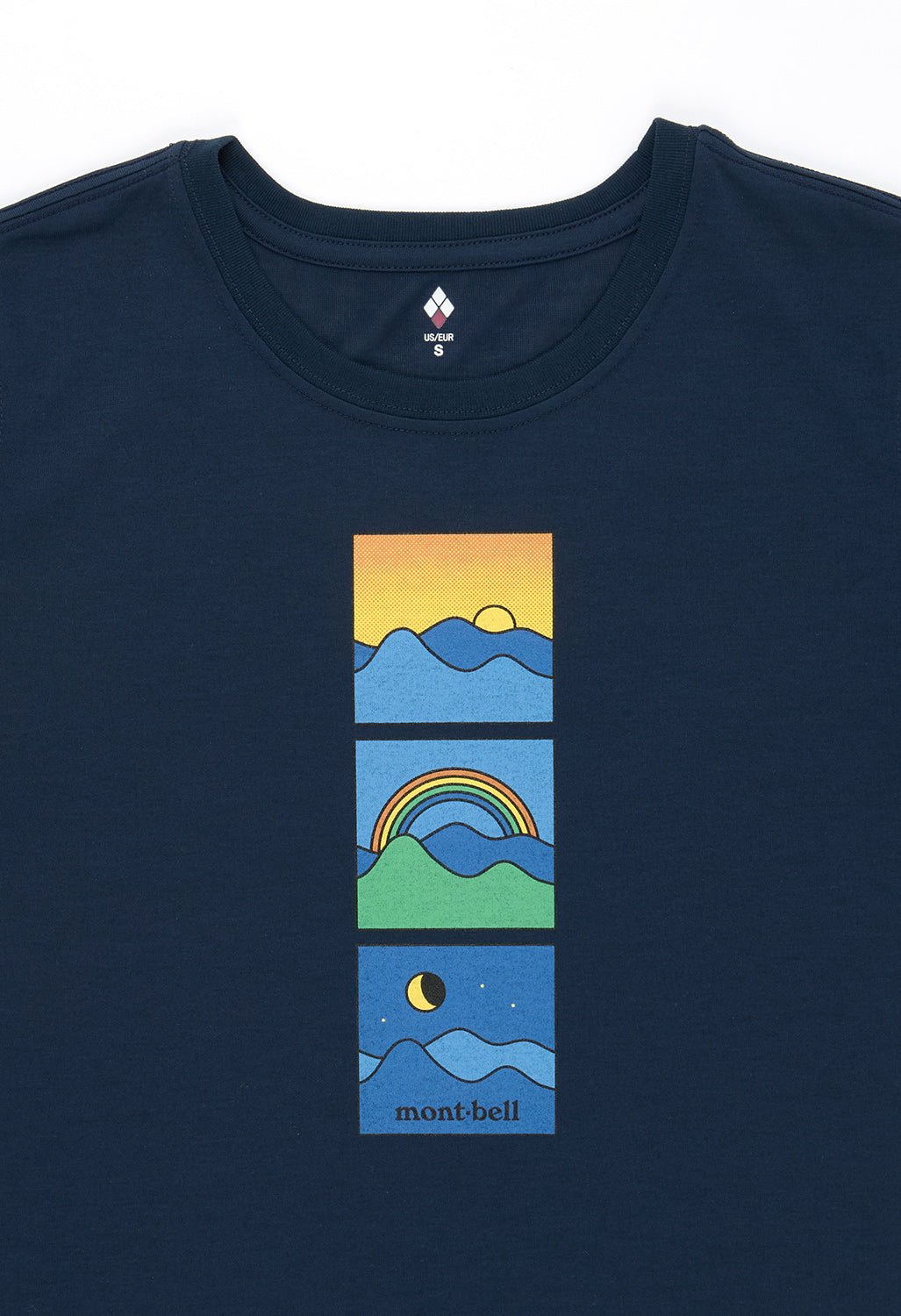 Montbell Women's Wickron Sunrise Moon and Rainbow T-Shirt - Navy