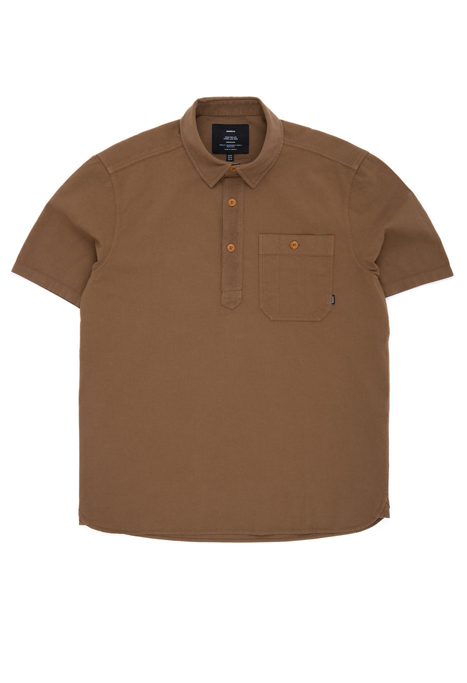 Finisterre Men's Hendra Pop Over Short Sleeve Shirt - Woodsmoke