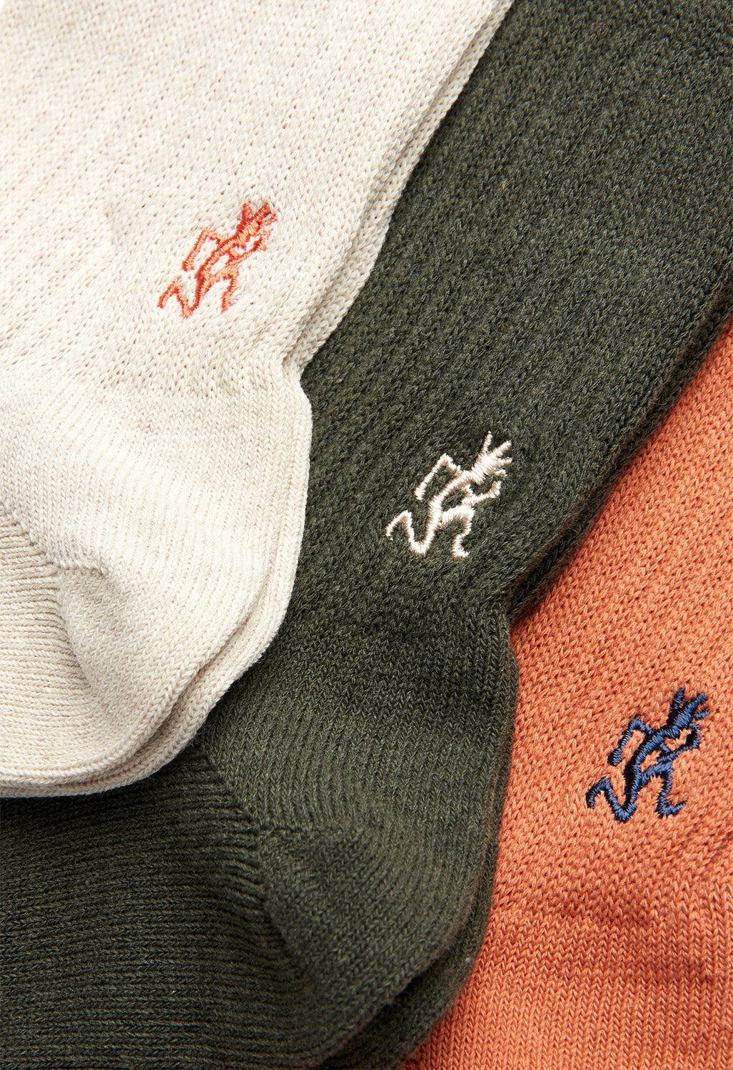 Gramicci Men's Basic Crew Socks - Beige/Orange/Green