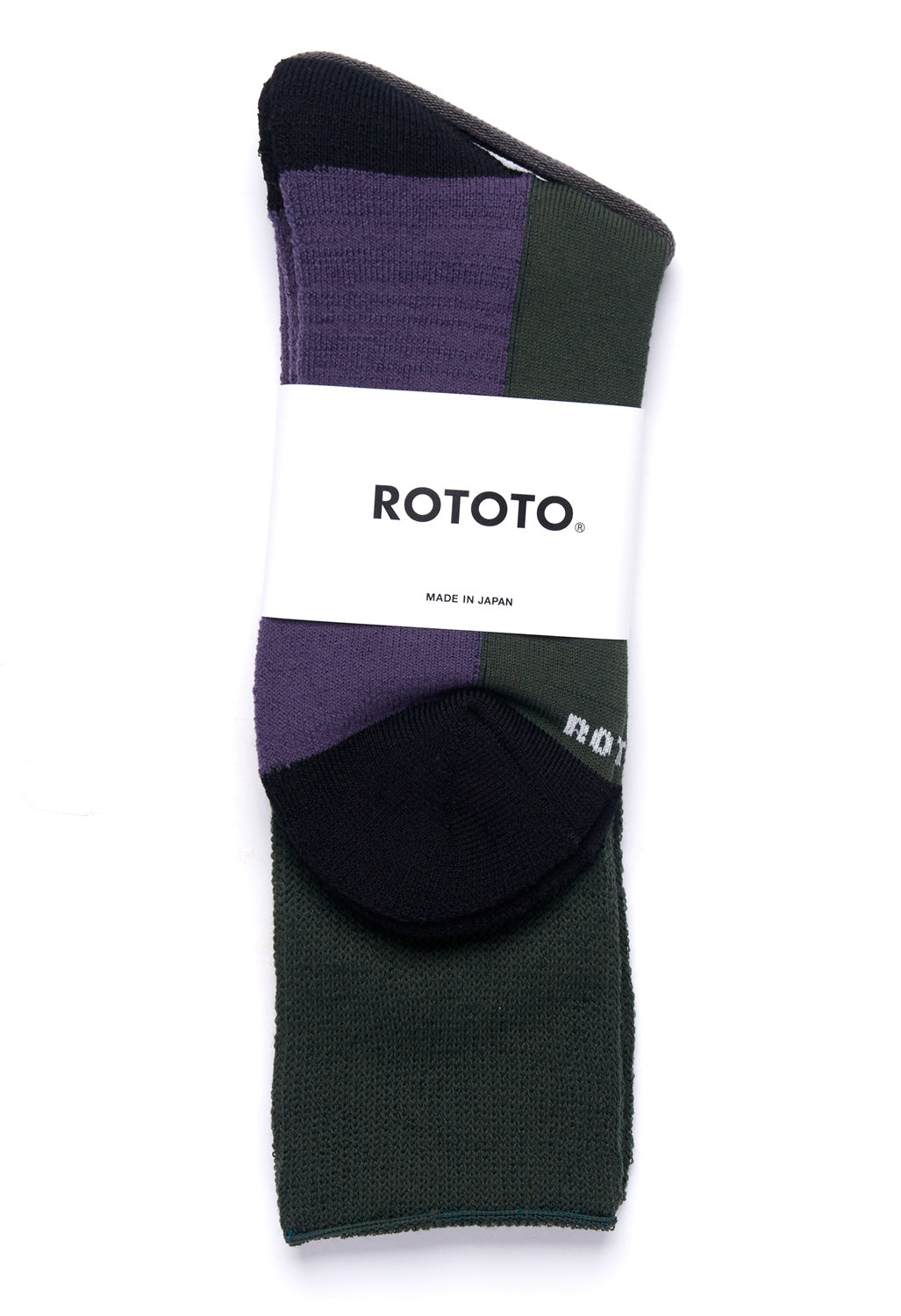 ROTOTO Hybrid Pile Merino Wool Crew Socks - Dark Green/Purple/Black