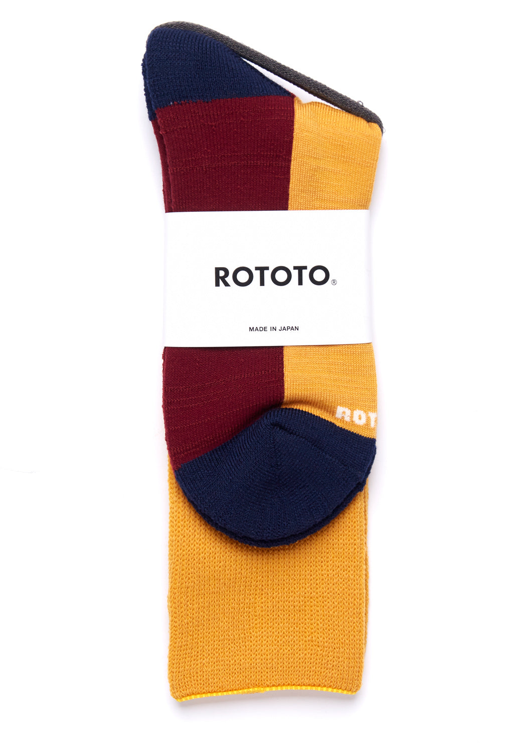 ROTOTO Hybrid Pile Merino Wool Crew Socks - Yellow/Burgundy/Navy