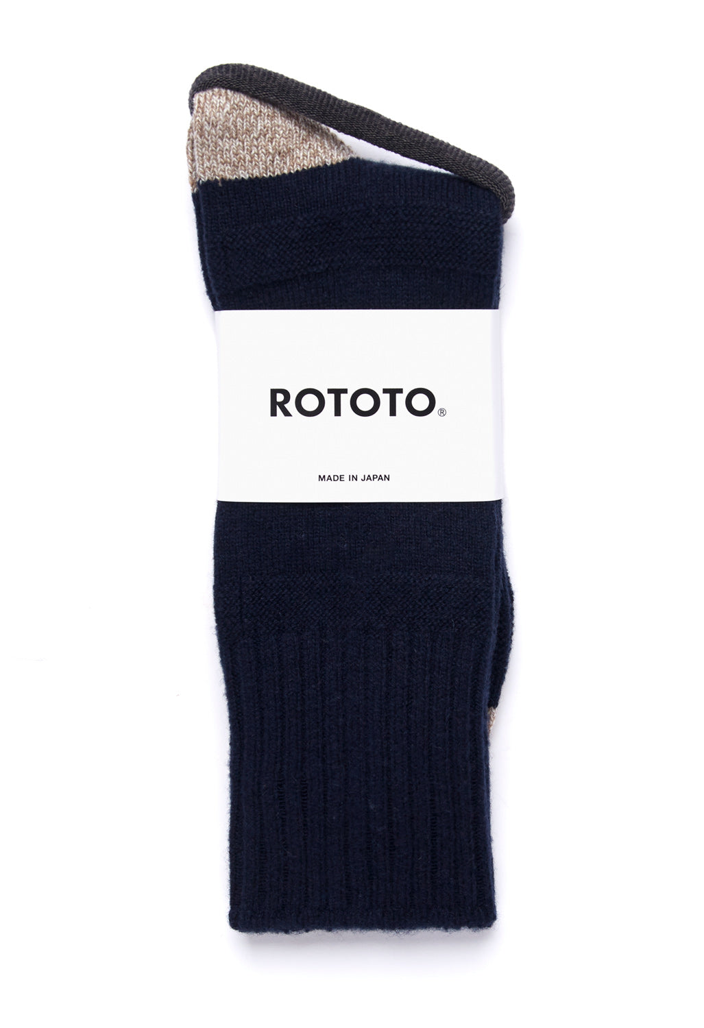 ROTOTO Guernsey Pattern Crew Socks - Navy/Mix Brown