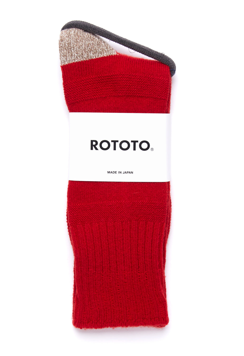 ROTOTO Guernsey Pattern Crew Socks - Red/Mix Brown