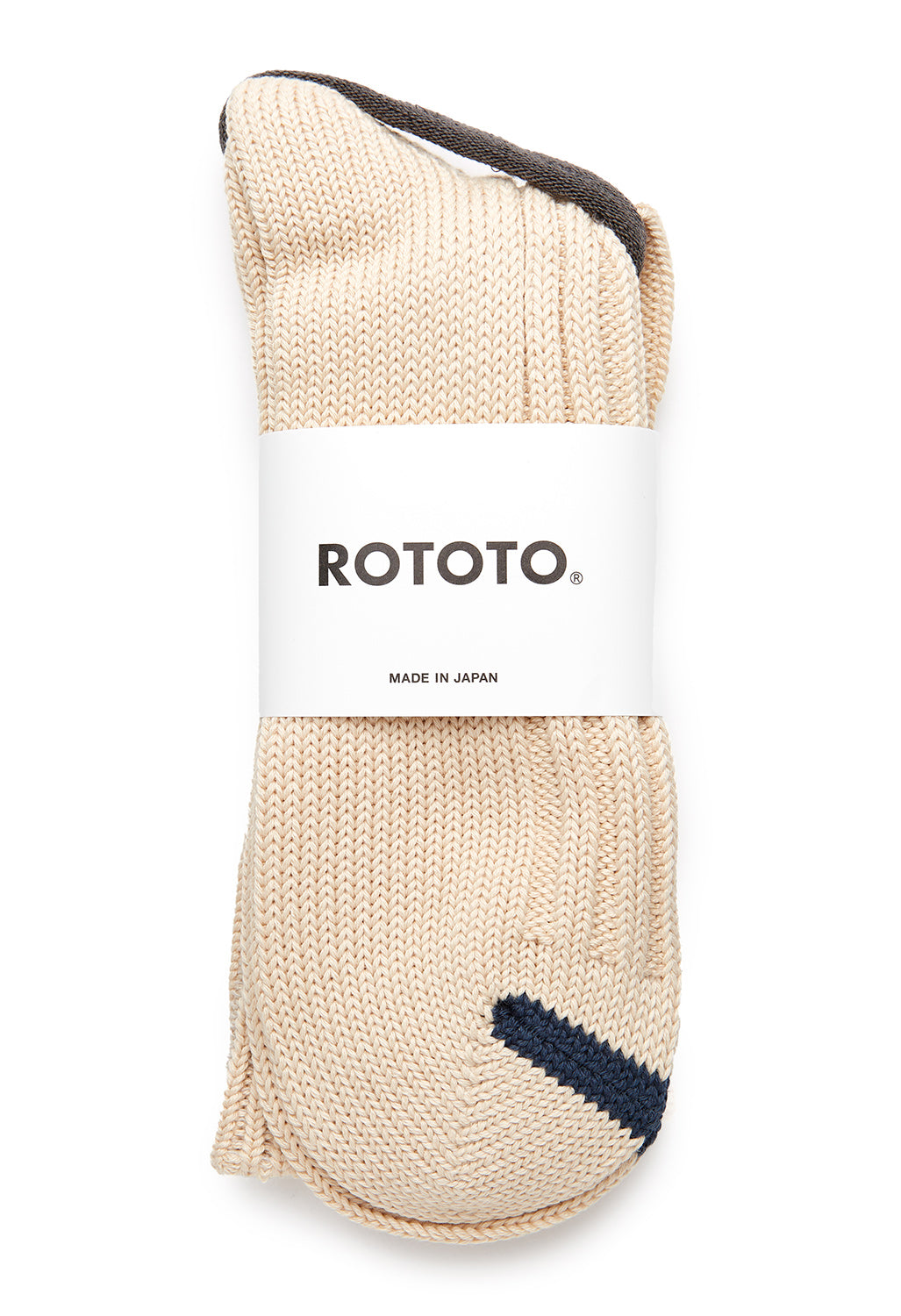 ROTOTO Chunky Ribbed Crew Socks - Raw Beige/Dark Blue