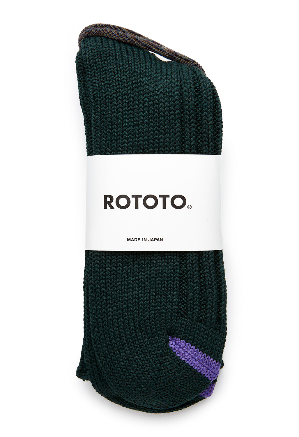 ROTOTO Chunky Ribbed Crew Socks - Dark Green/Purple