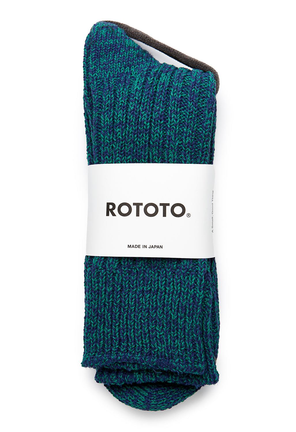 ROTOTO Recycle Cotton Ribbed Crew Socks - Blue/Green