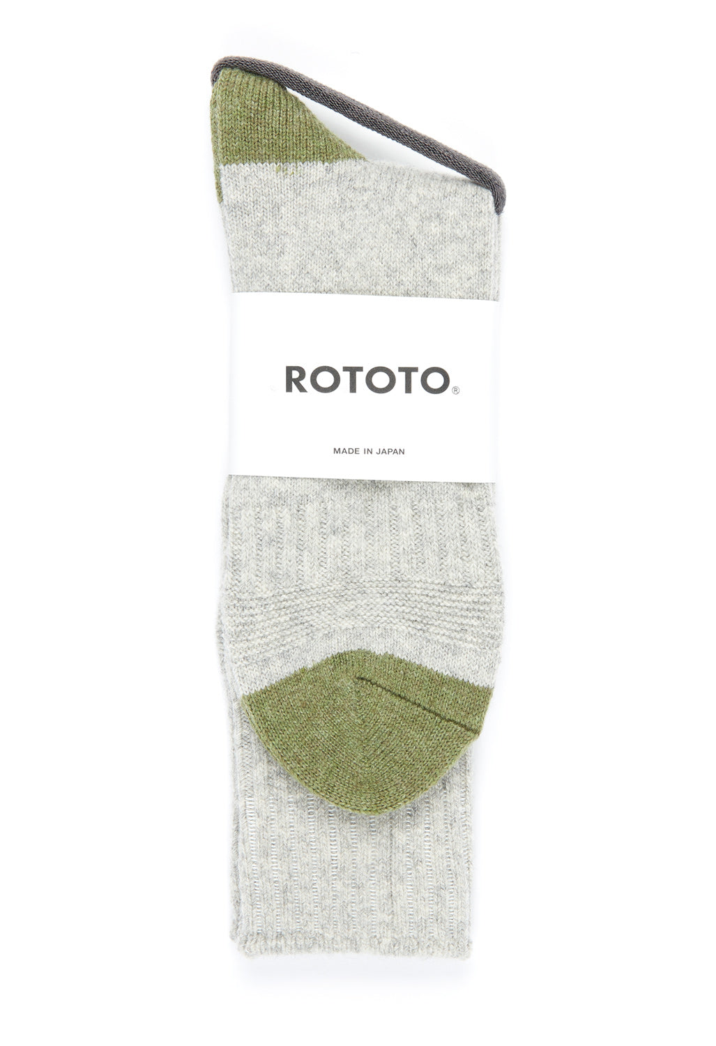 ROTOTO Guernsey Pattern Crew Socks Light Grey Mid Green