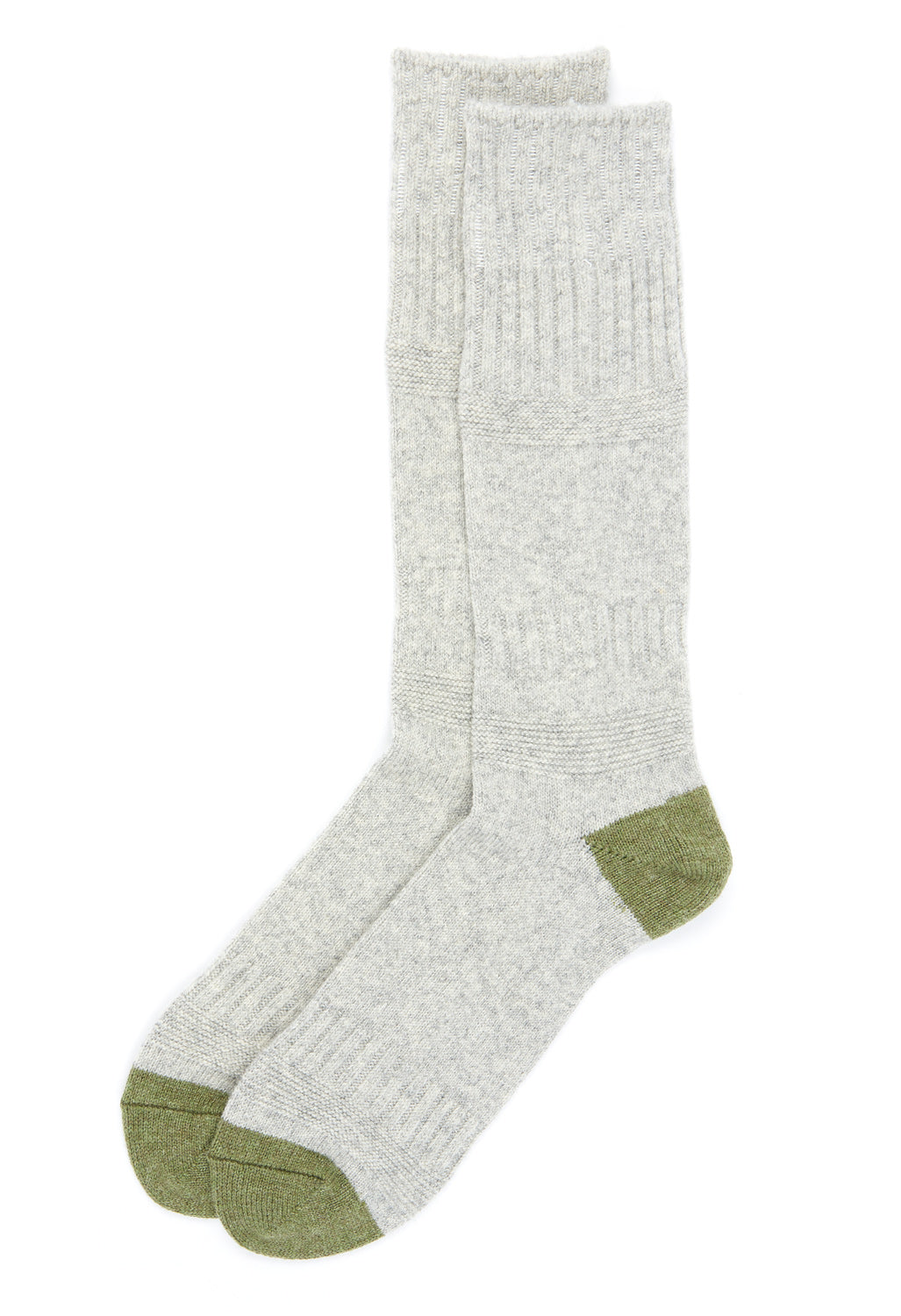 ROTOTO Guernsey Pattern Crew Socks - Light Grey / Mid Green