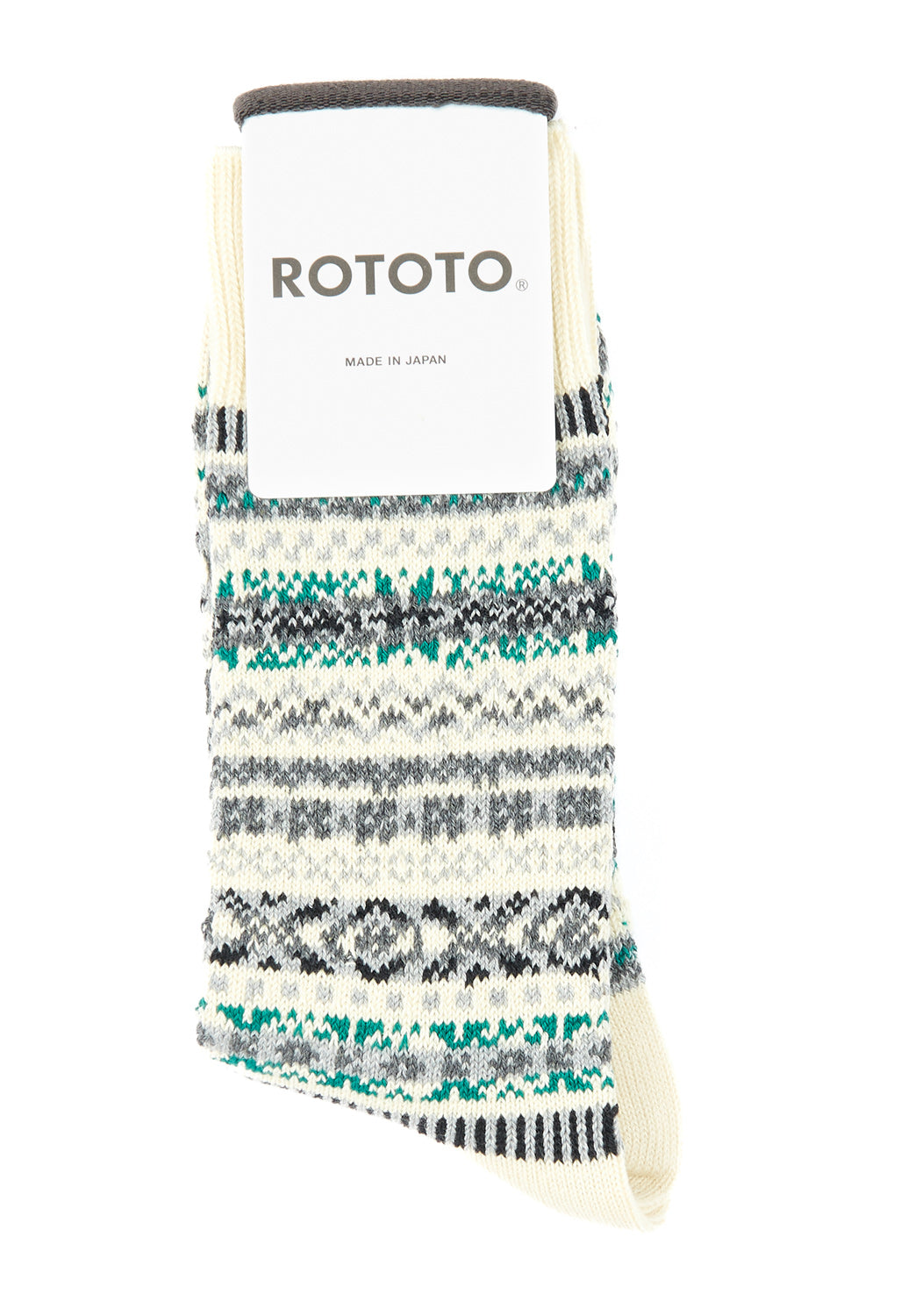 ROTOTO Jacquard Fairisle Crew Socks - Ivory