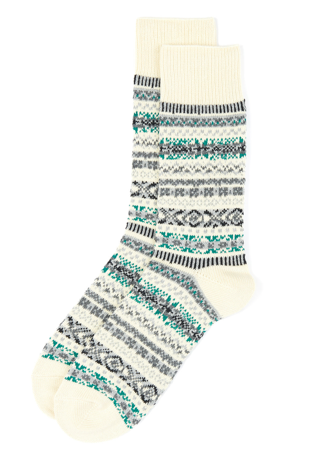 ROTOTO Jacquard Fairisle Crew Socks - Ivory