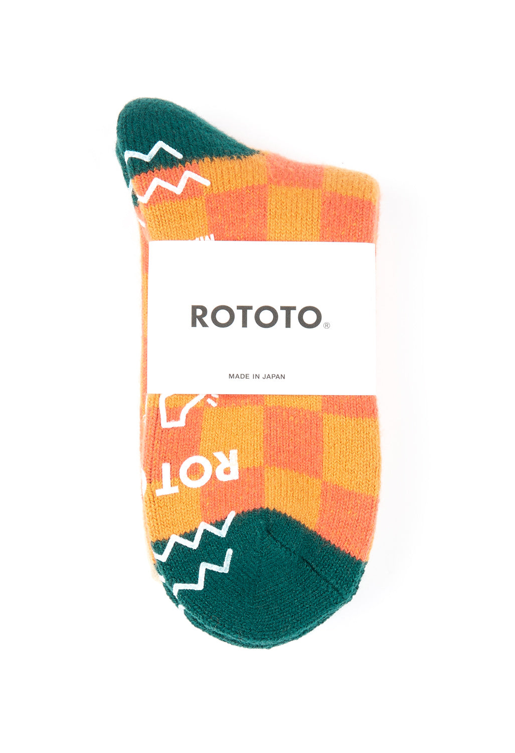 ROTOTO Pile Room Checkerboard Socks - Charcoal / Light Orange