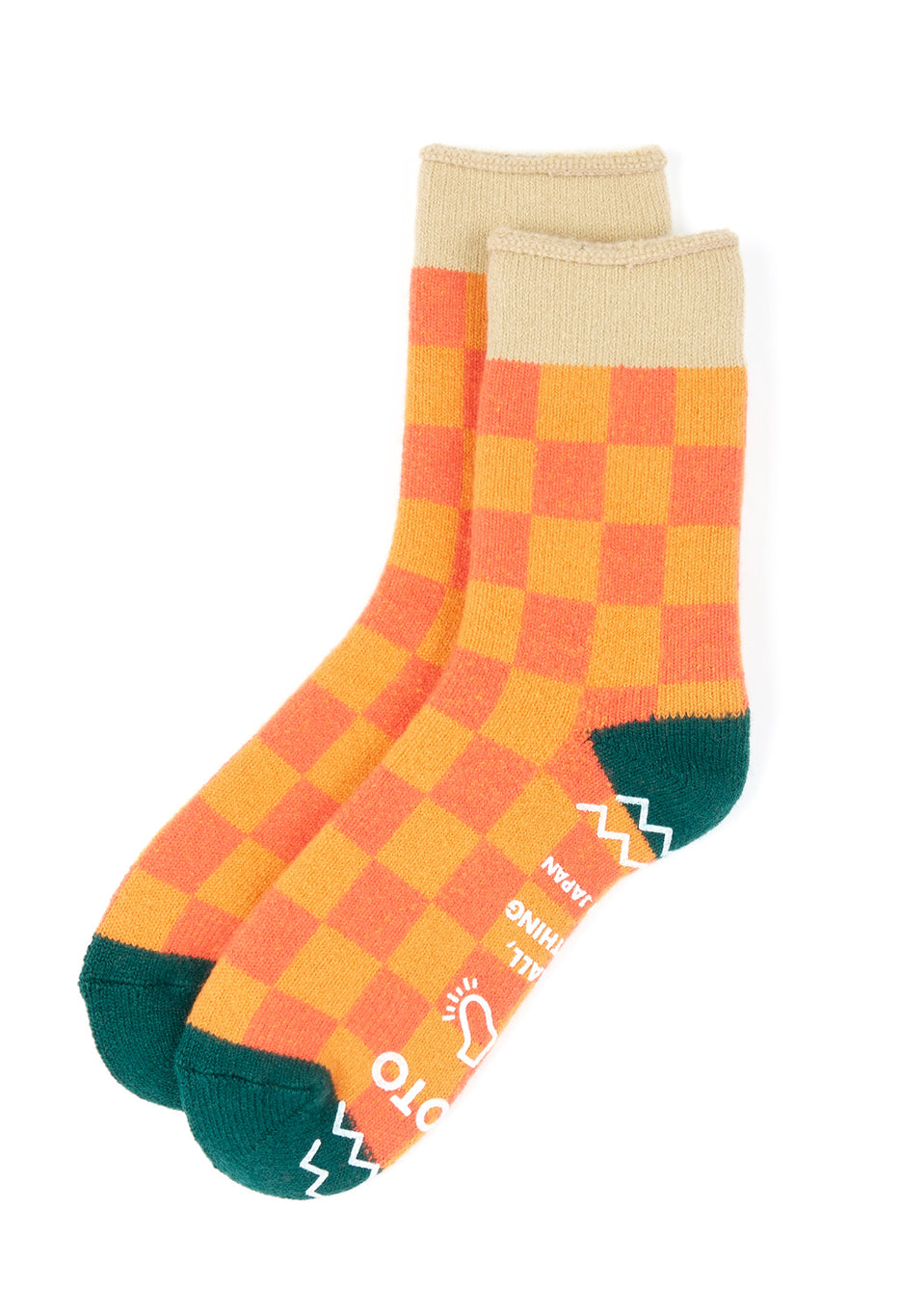 ROTOTO Pile Room Checkerboard Socks - Charcoal / Light Orange