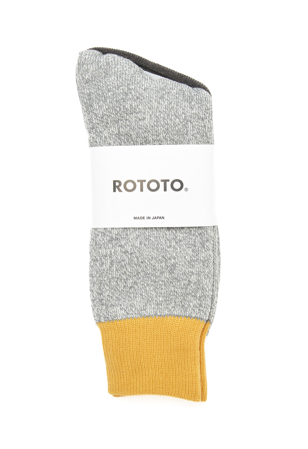 ROTOTO Silk & Cotton Double Face Crew Socks - Dark Yellow / Gray