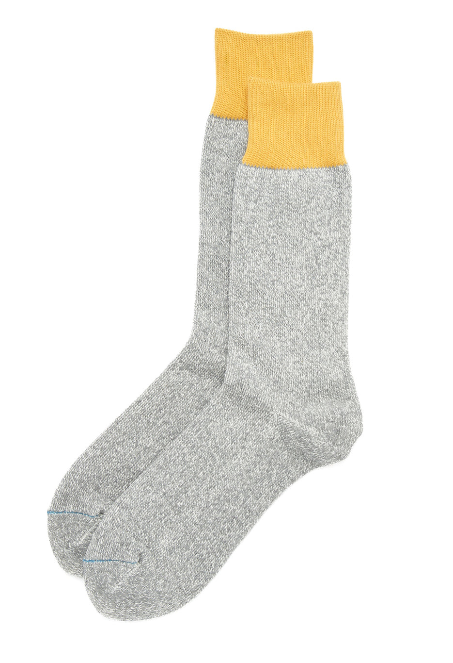 Rototo Silk & Cotton Double Face Crew Socks - Dark Yellow / Gray