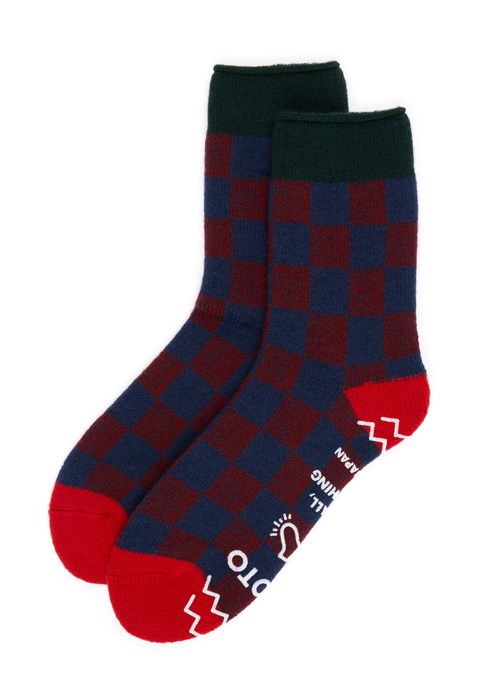 ROTOTO Pile Room Checkerboard Socks - Dark Green / Red