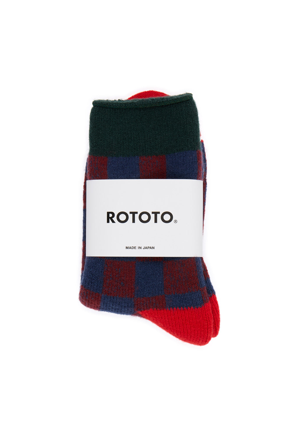 ROTOTO Pile Room Checkerboard Socks - Dark Green / Red