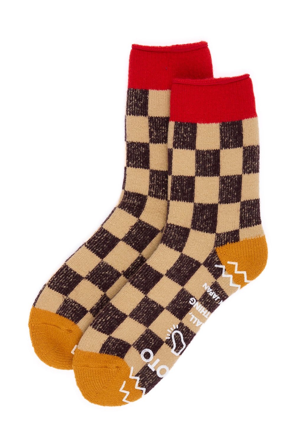 ROTOTO Pile Room Checkerboard Socks - Red / Yellow