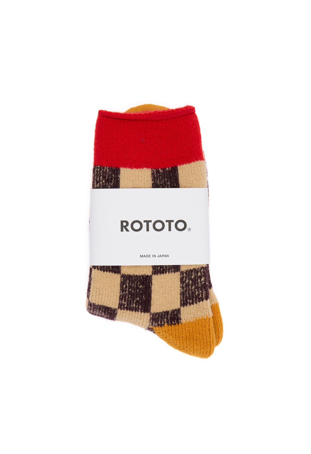 ROTOTO Pile Room Checkerboard Socks - Red / Yellow