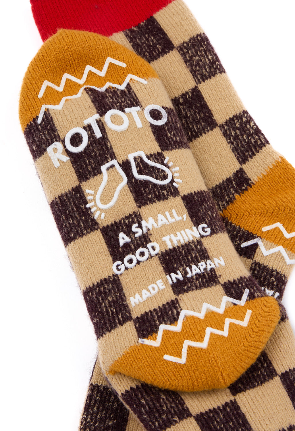 ROTOTO Pile Room Checkerboard Socks - Red / Yellow