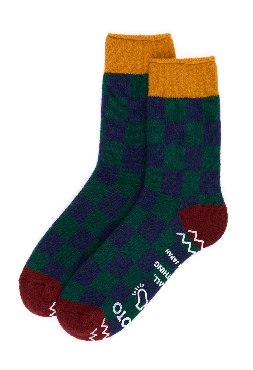 ROTOTO Pile Room Checkerboard Socks - Yellow / Maroon
