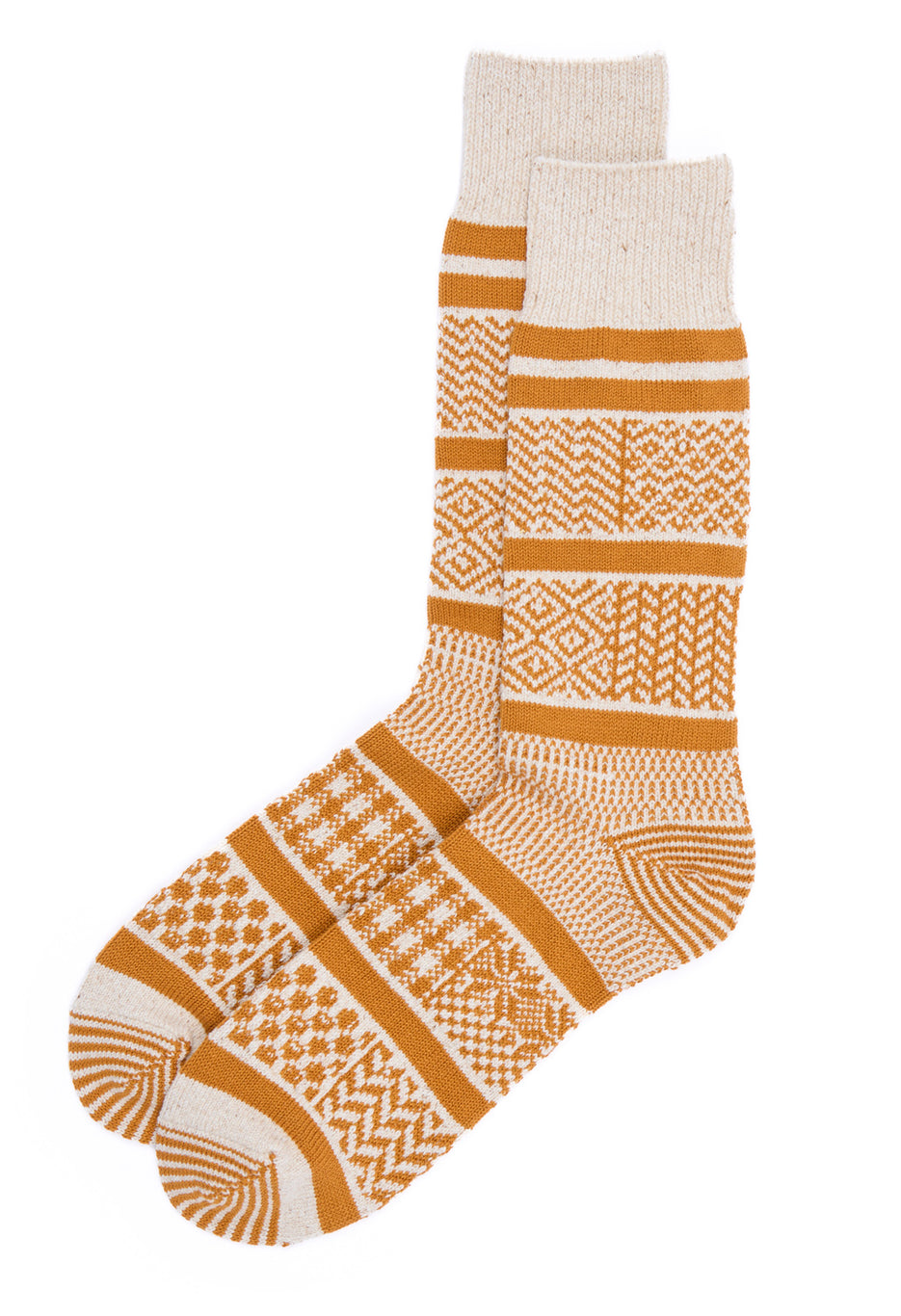 ROTOTO Multi Jacquard Crew Socks - Ivory / Gold