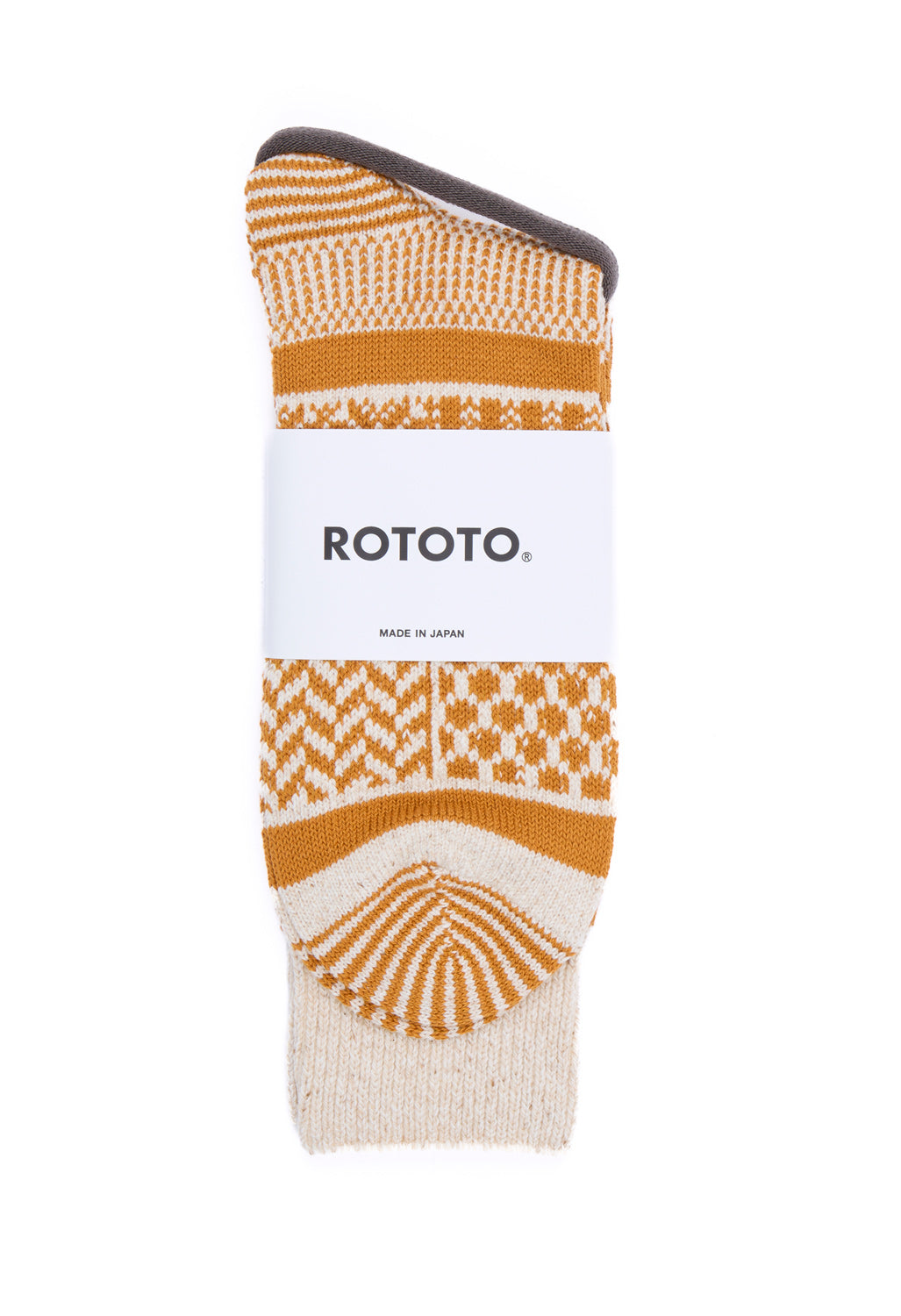 ROTOTO Multi Jacquard Crew Socks - Ivory / Gold