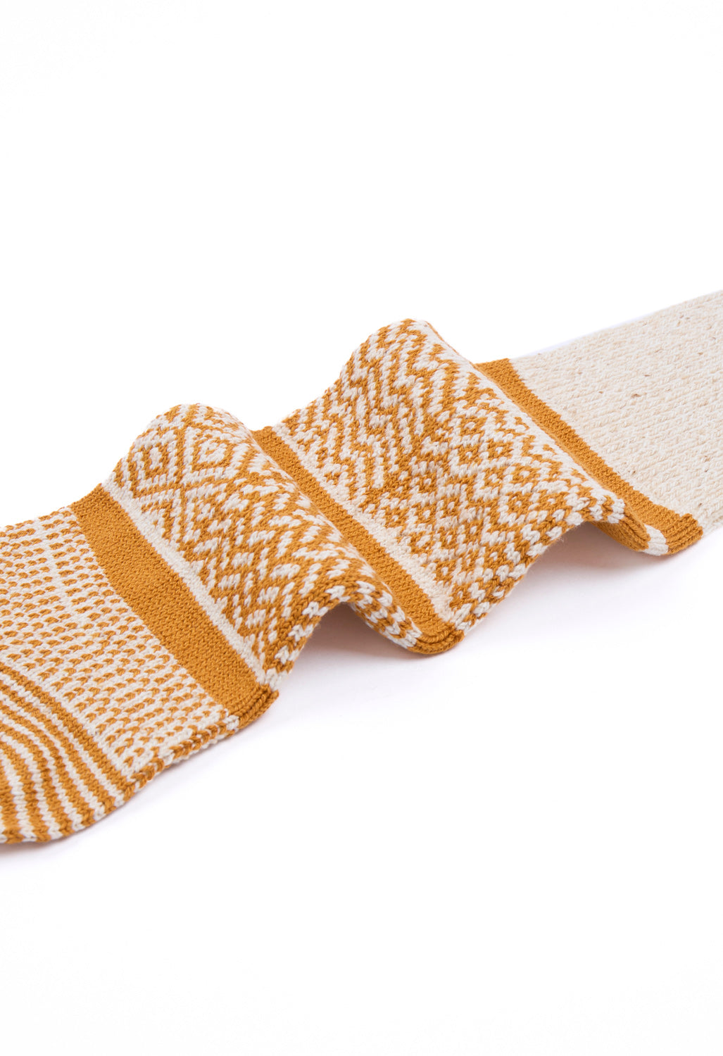 ROTOTO Multi Jacquard Crew Socks - Ivory / Gold