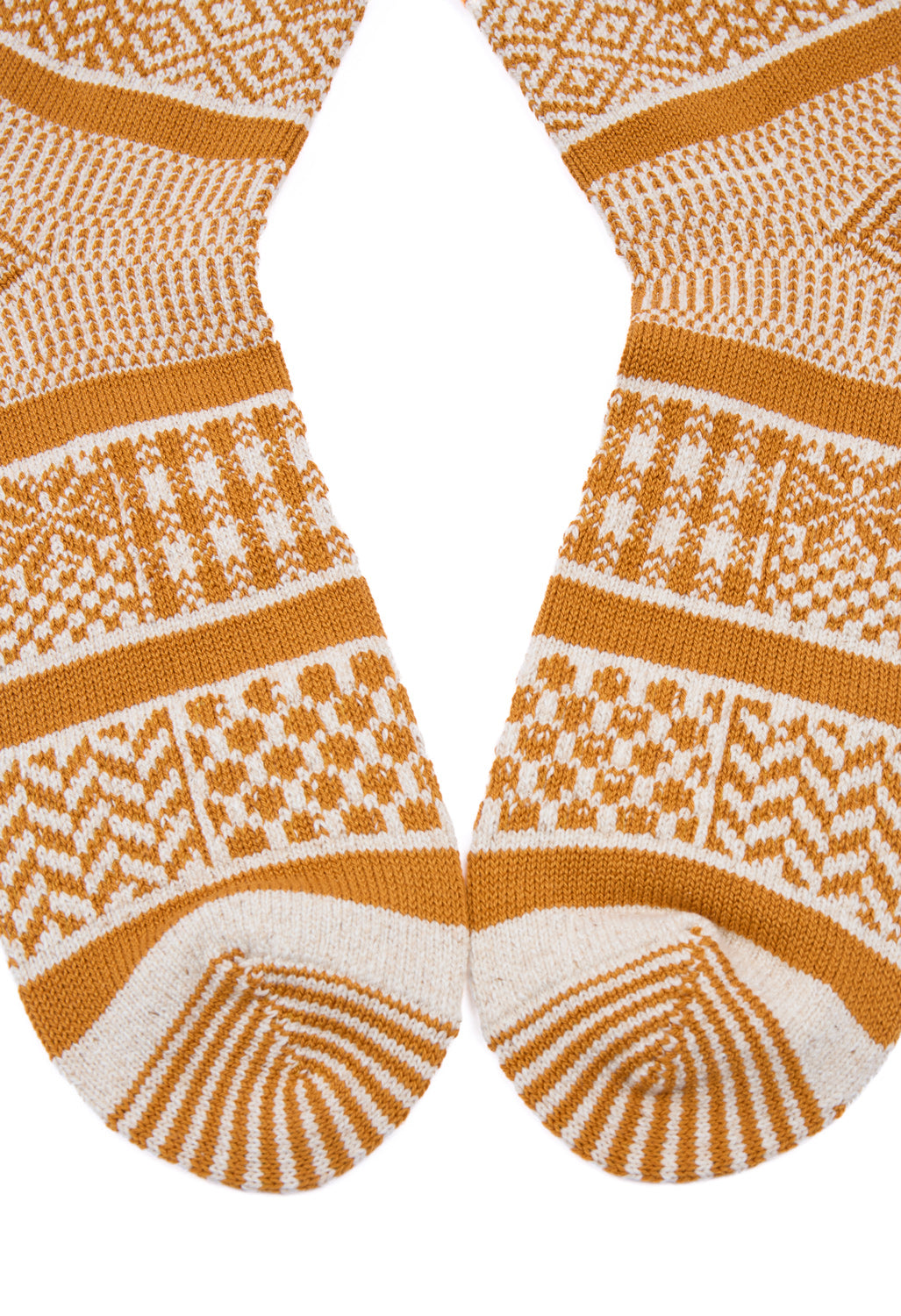 ROTOTO Multi Jacquard Crew Socks - Ivory / Gold