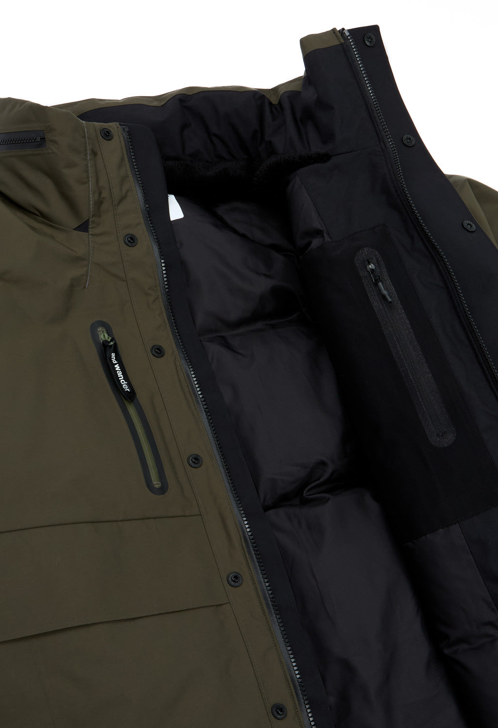 and wander Men's Rain Proof Down Jacket - Dark Khaki