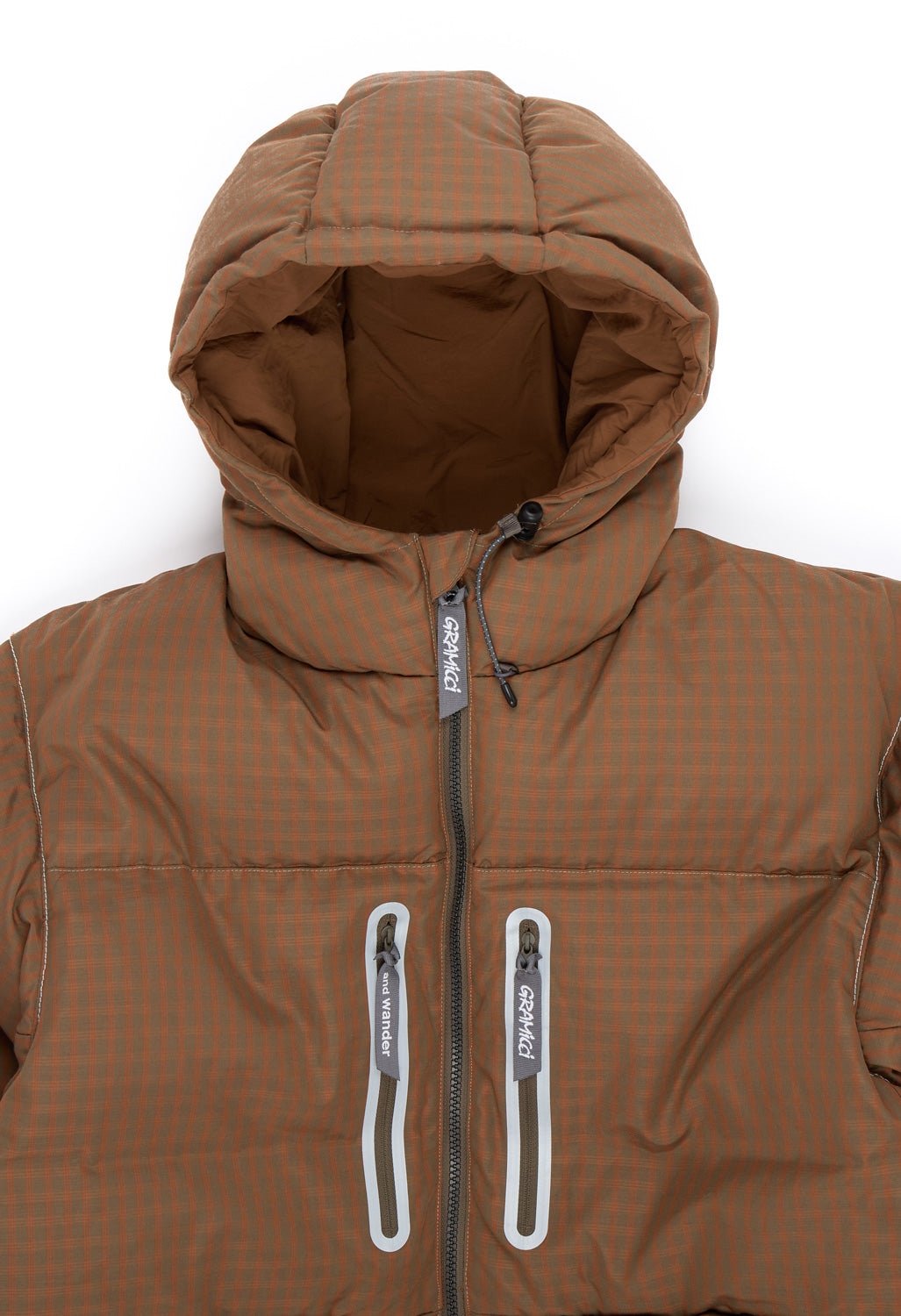 and wander x Gramicci Men's Wool Check Down Jacket - Orange