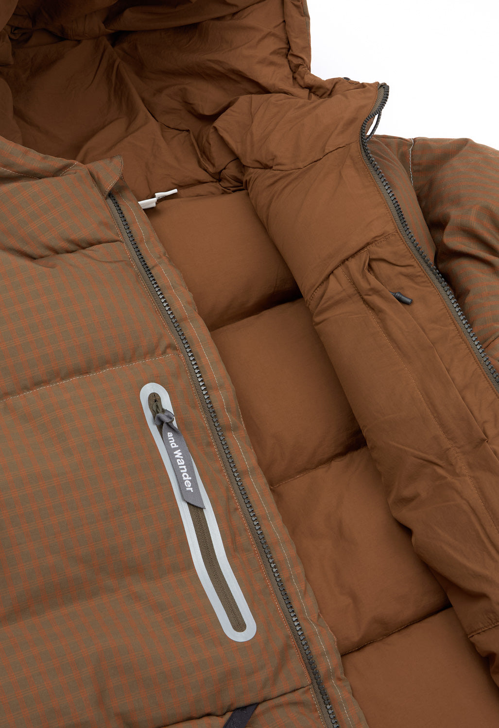and wander x Gramicci Men's Wool Check Down Jacket - Orange