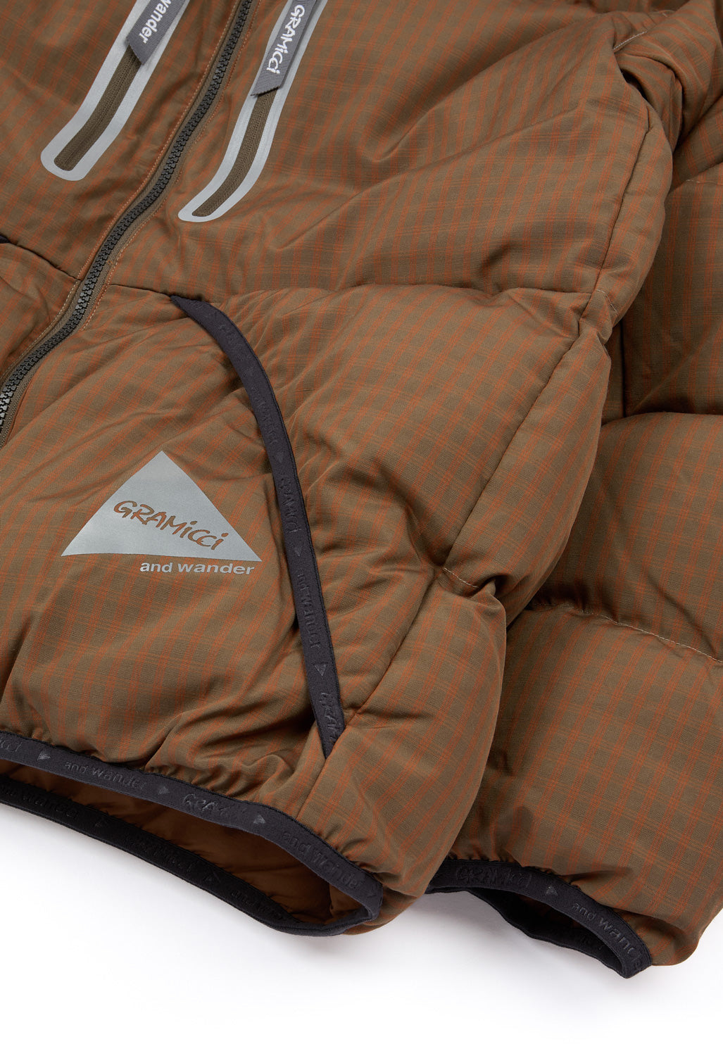 and wander x Gramicci Men's Wool Check Down Jacket - Orange