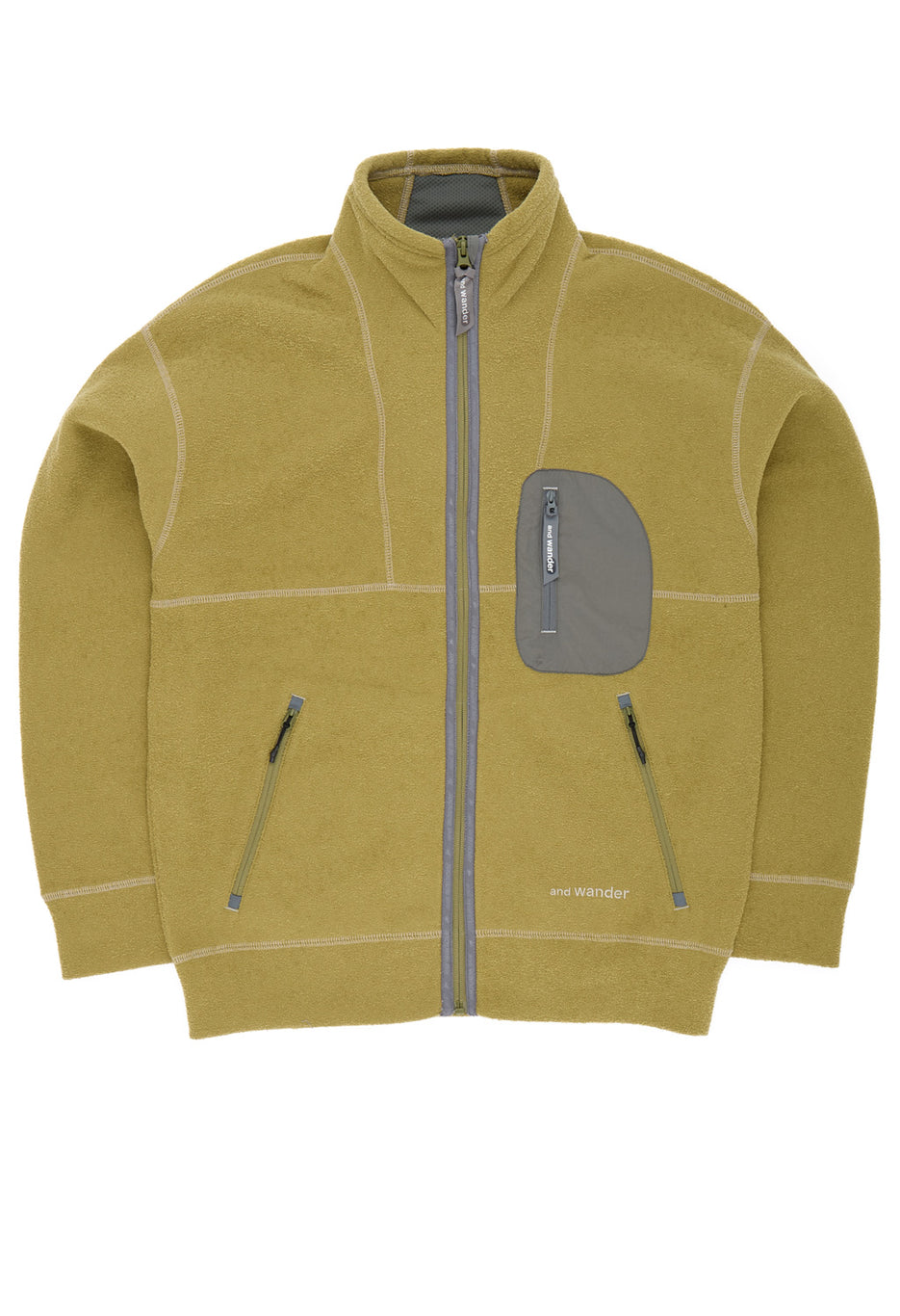 and wander Men's Pe Warm Pile Stand Zip Fleece - Yellow Olive