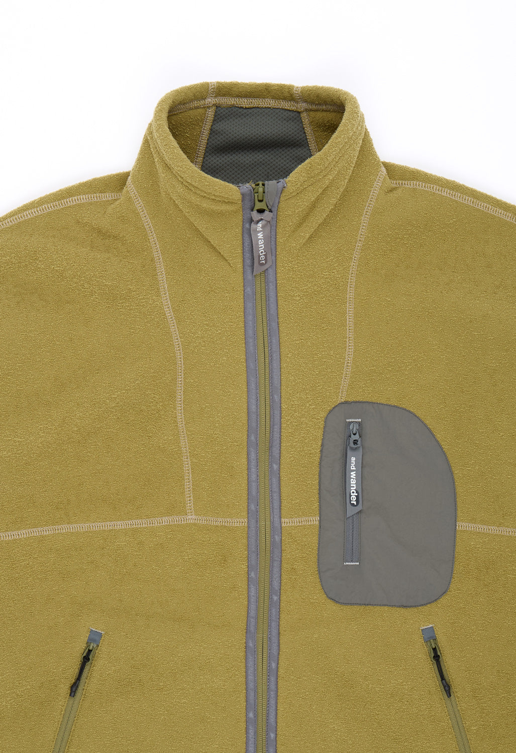 and wander Men's Pe Warm Pile Stand Zip Fleece - Yellow Olive
