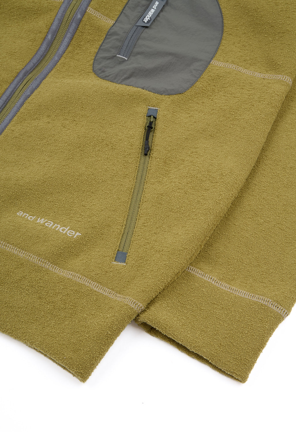 and wander Men's Pe Warm Pile Stand Zip Fleece - Yellow Olive